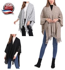 Women's Knitted Shawl Wrap Open Front Sweater with Tassel US Seller 