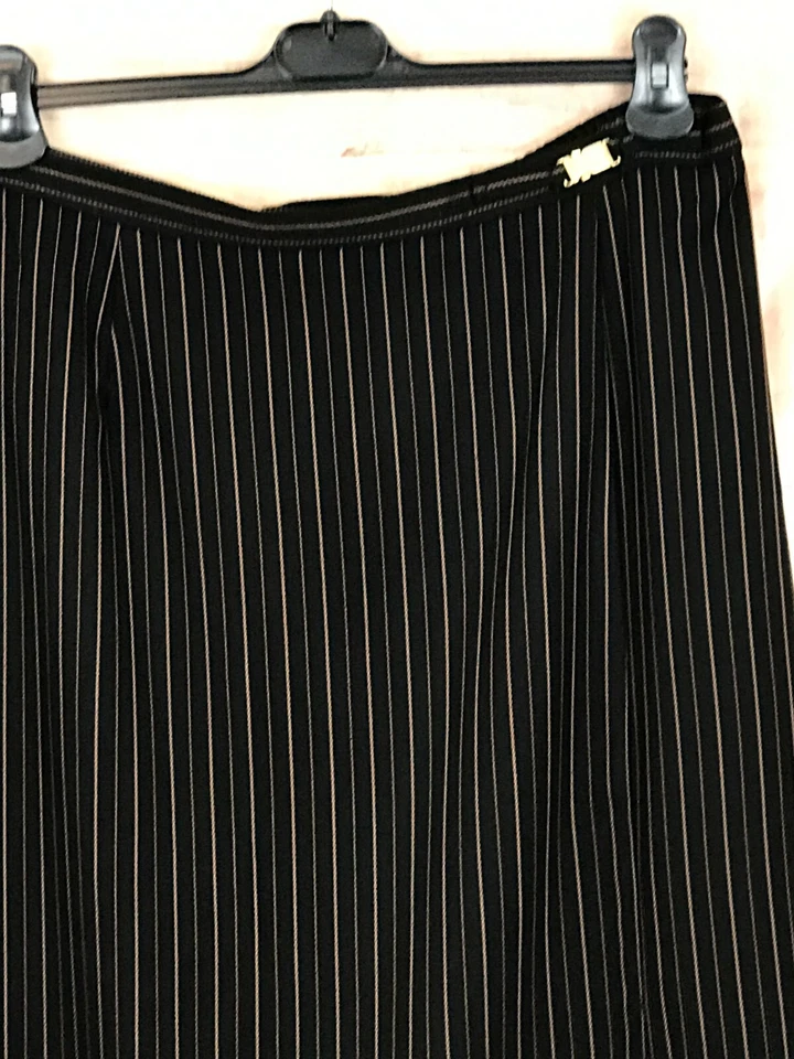 Ashley Stewart Mujeres 18 Negro Rayas Falda Larga Frontal Abertura Cintura Hebilla Cremallera Foto 2 de 4