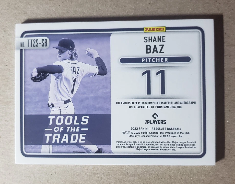 2022 Panini Absolute Shane Baz Auto Relic RC /199 Tampa Bay Rays Autograph - Image 2 of 2