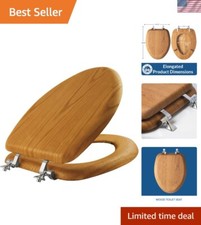 Elegant Natural Oak Veneer Toilet Seat with Chrome Hinges - Elongated Design