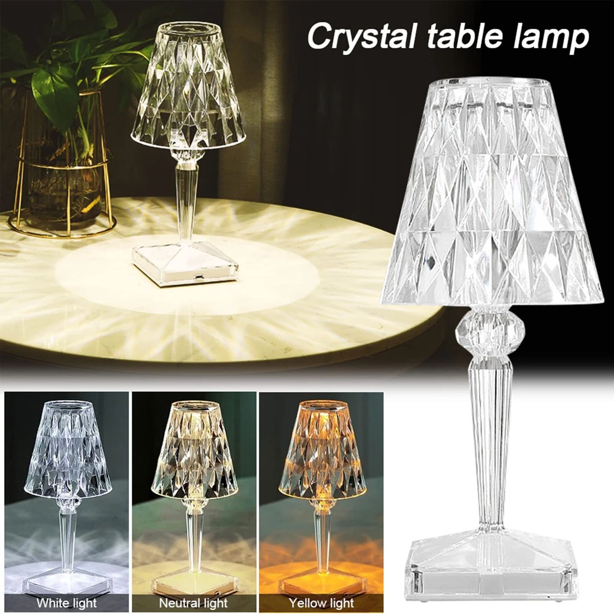 LED Crystal Table Lamp Diamond Bar Night Light Touch Atmosphere