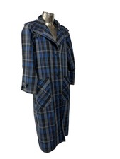 House Of Fraser Jacket Long Coat Size Large 16 Womens Vintage Blue Check Eu44