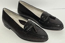 NEW STACY ADAMS GENUINE REPTILE SKIN TASSLE LOAFER DARK BROWN SIZE 9.5 SHOE
