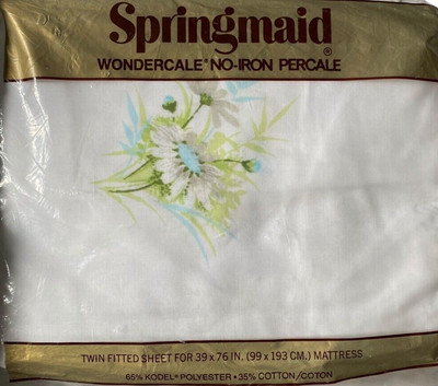 Vintage Springmaid Wondercale Twin Fitted Sheet White Daisy Floral NEW