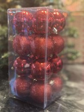 1 Pack 16ct Holiday Christmas ball plastic ornaments 2" RED  RED Glitter