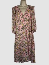 Tommy Hilfiger Women's Pink Floral-Print Chiffon Midi Dress Size 14