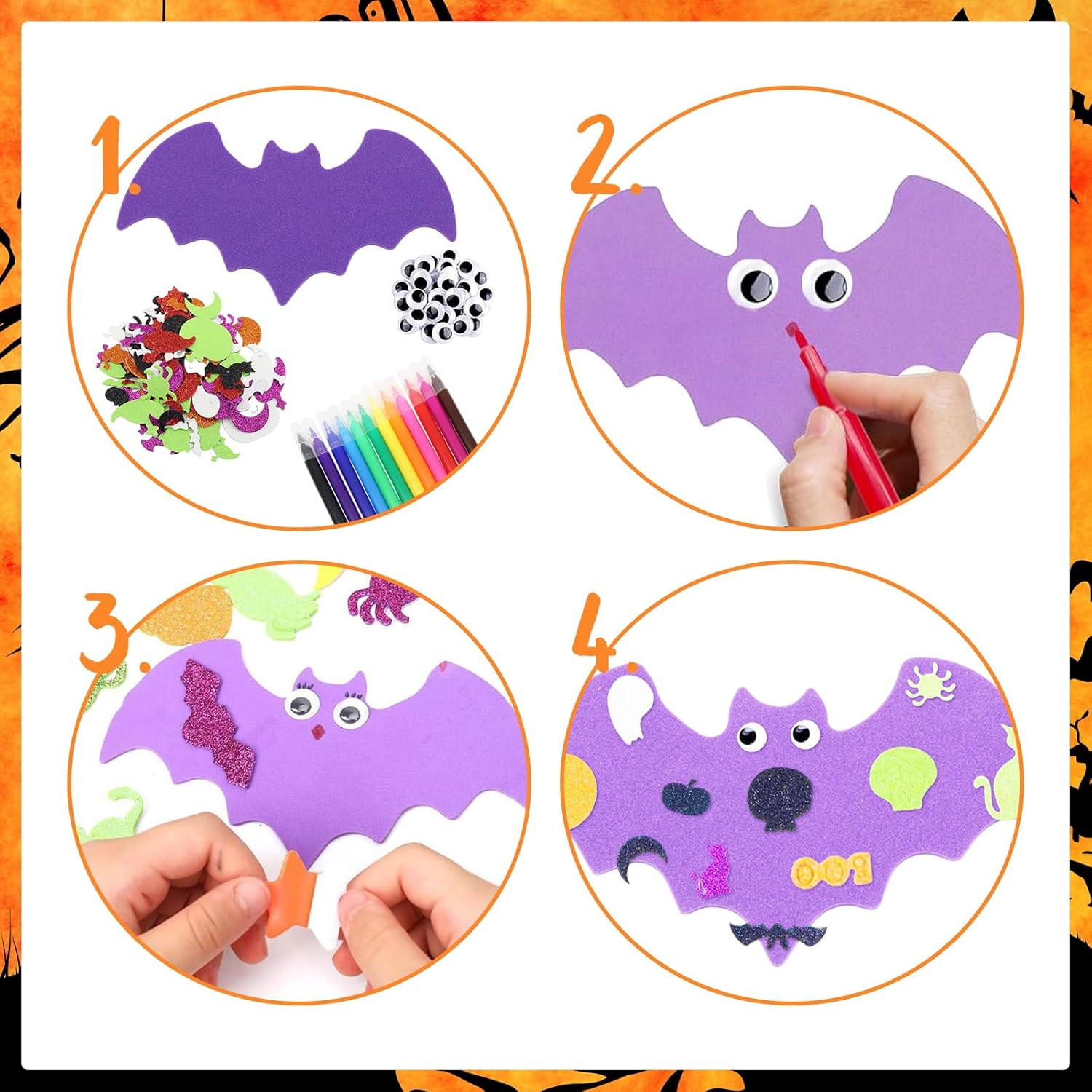 Kit Créatif Halloween 186 Pièces – Autocollants Mousse Citrouille, Fantômes, Chauves-souris, Yeux Mobiles – Bricolage Enfant Dès 3 Ans