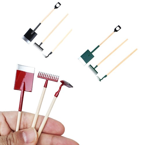3PC 1:12 Scale Dolls House Miniatures Shovel Hoe Gardening Tools Set Accessories - Picture 1 of 9