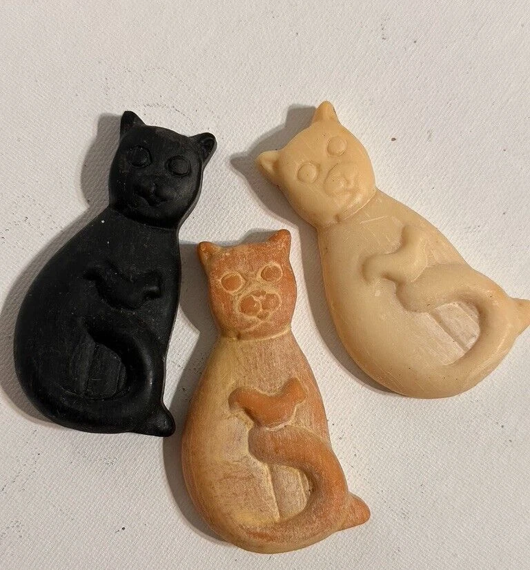 Jabón vintage en forma de gato coleccionable decoración conjunto de 3 negro, beige, naranja 3" pulgadas Foto 2 de 4