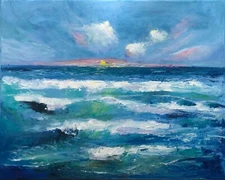 Abstract Seascape Painting Impasto Original Art Canvas Artwork 16 by 20 in