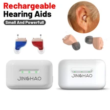 1 Pair Rechargeable Hearing Aids Mini Hearing Amplifier L+R w/ Charger Case 