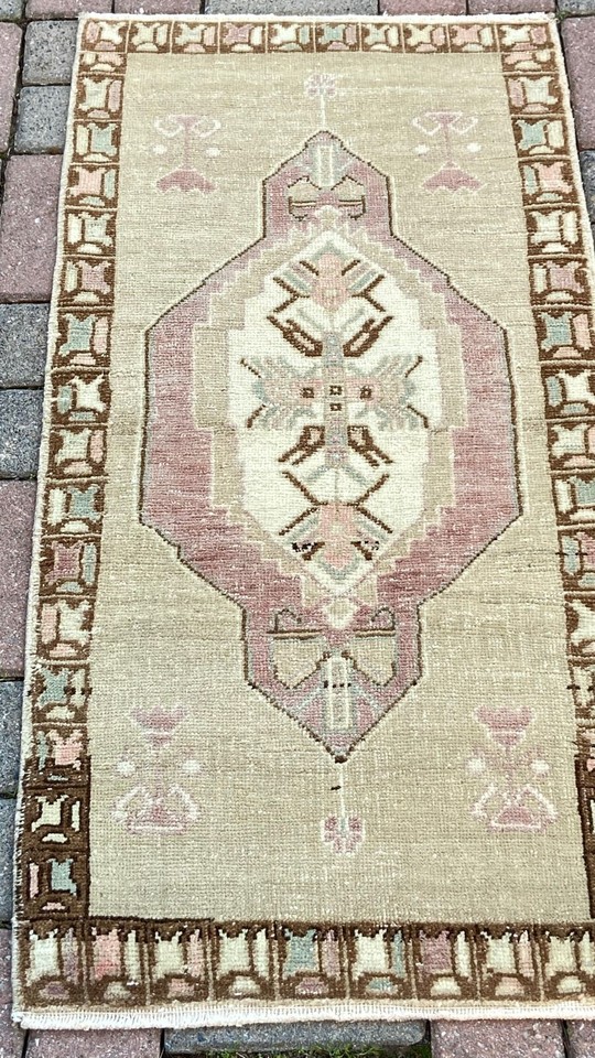 Brown Area Rug, Small Rug, Antique Rug, 1.8x3.5 Rug, Kitchen Rug ...