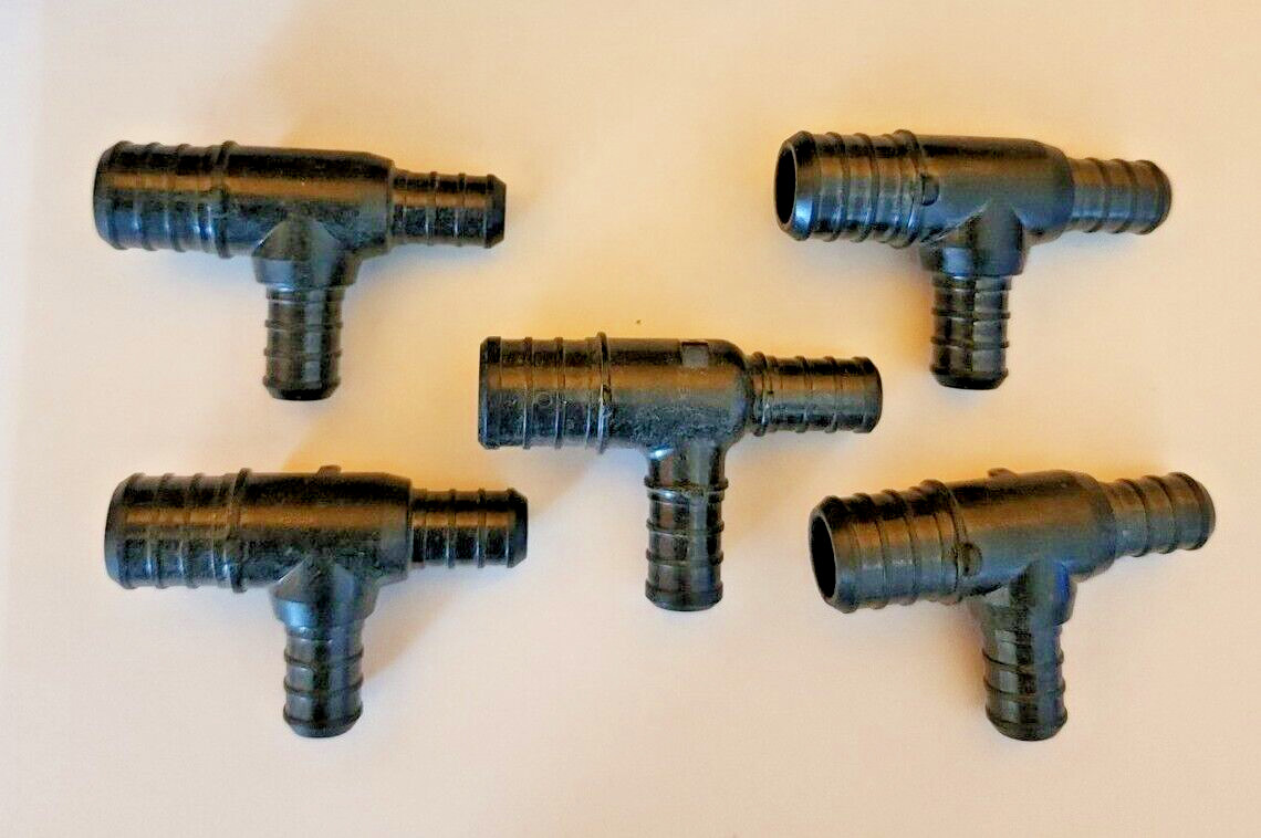 5 Pieces 3/4" X 1/2" X 1/2" PEX Tee Poly Crimp Fitting Lead Free