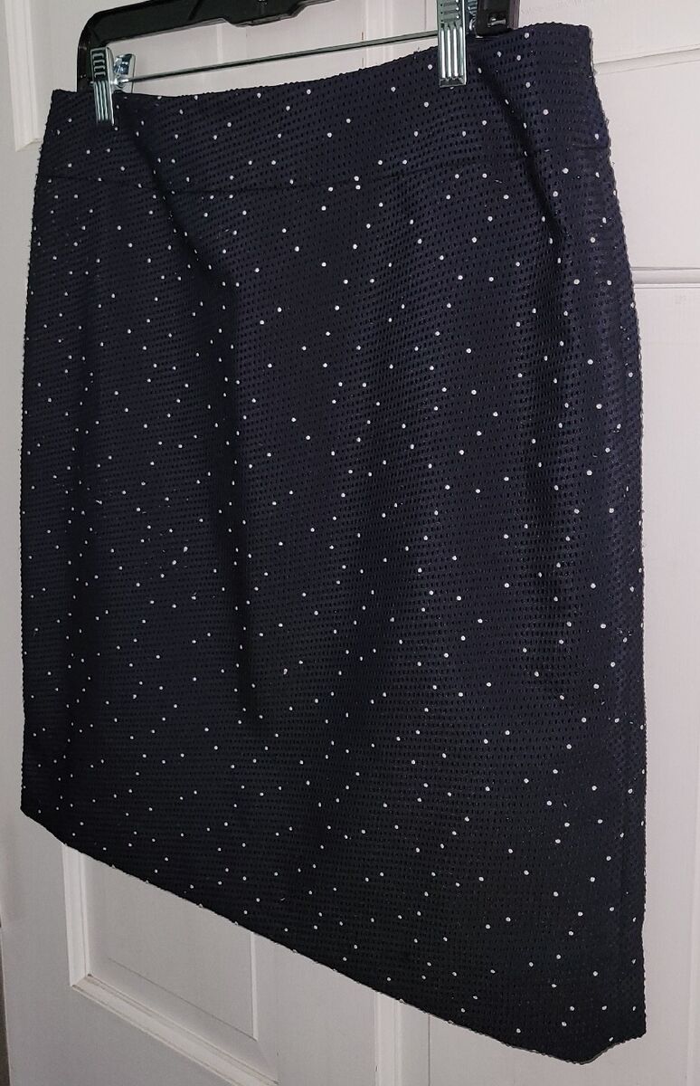 ANN TAYLOR navy Blue White Embroidered Pindot Textured ANN TAYLOR navy Blue White Embroidered Pindot Textured