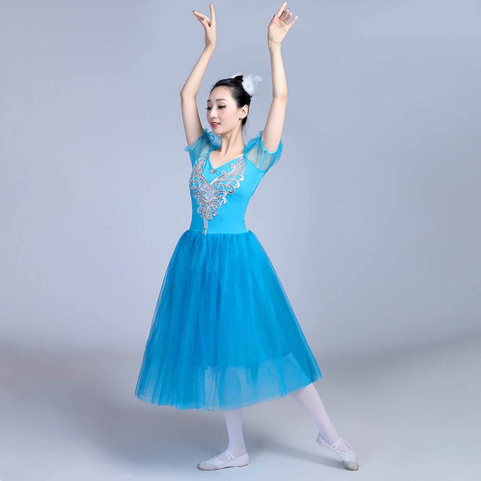 Womens Ballet Dance Mesh Tulle Long Dress Ballerina Swan Lake Princess
