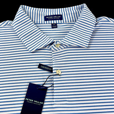 Peter Millar Crown Comfort Performance Stretch Striped Blue Polo Shirt 2XL 120