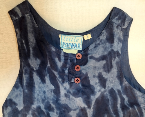 Vintage 1999 Little Ishwar Sz 4 Blue Tie-Dyed Dress 100% Cotton Adorable! - Picture 5 of 17