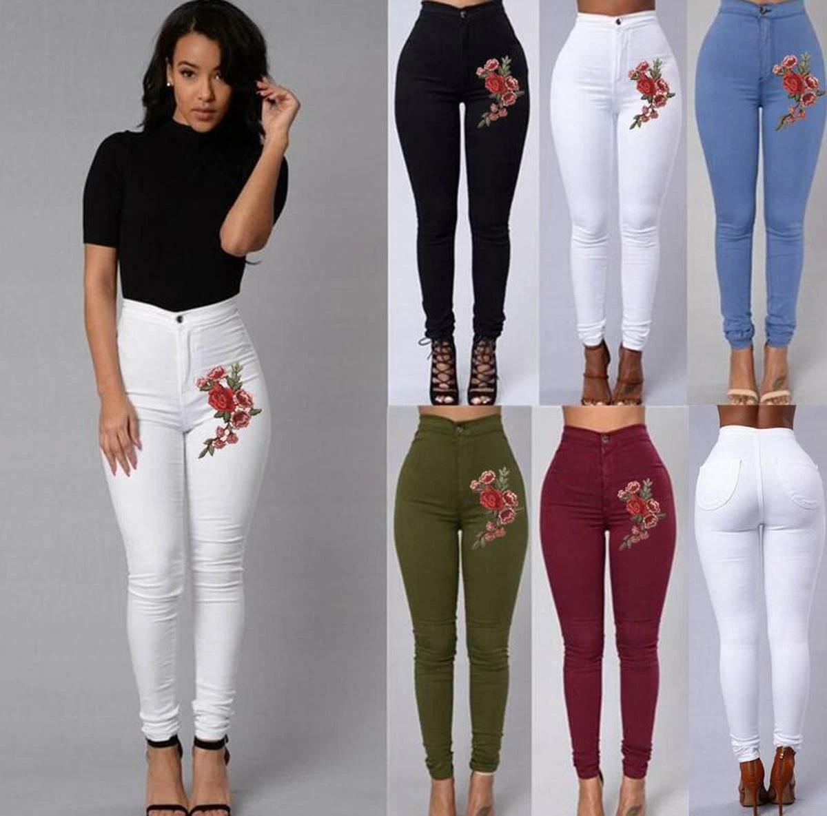 Muerto en el mundo . En consecuencia Pantalones Jeans Bordado Rosa Nueva Moda Ropa De Mujer Colombianos Levanta  ColA | eBay