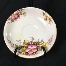 Adderley 1789 Lawley Bone China England Saucer Pink Yellow Flowers Orphan VTG