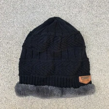 HINDAWI Sherpa Fleece Knit Beanie Unisex Adult Black Winter Slouch Hat Cap