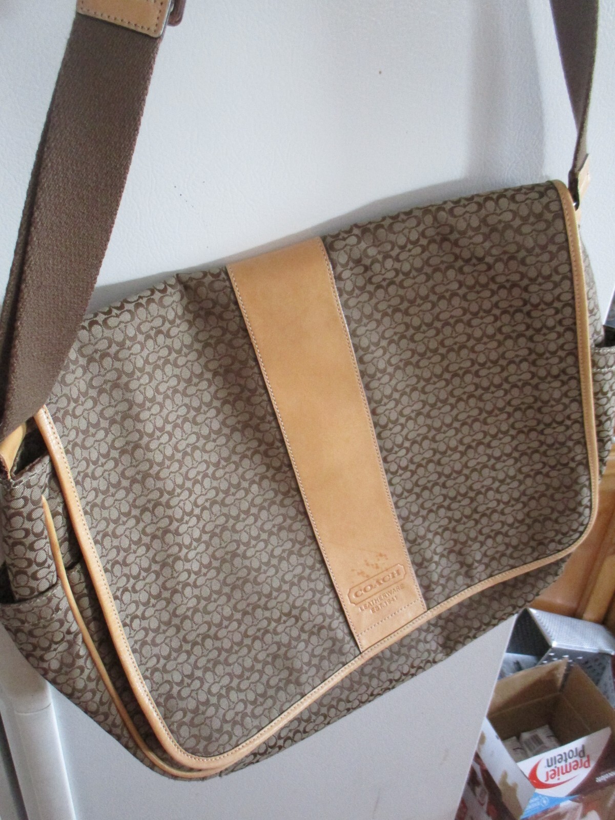 coach monogram briefcase leather and canvas brown tau… Gem