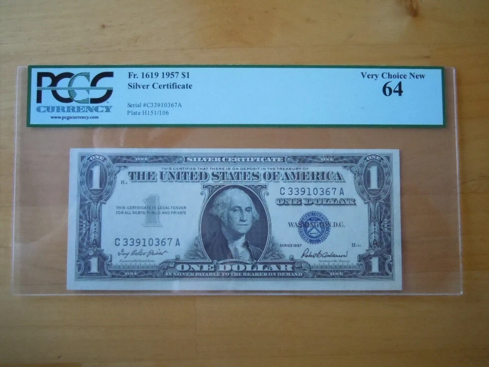 (2) 1957 $1 Consecutive Blue Seal Silver Certificates PGCS Graded 63 & 64 - Image 2 of 4