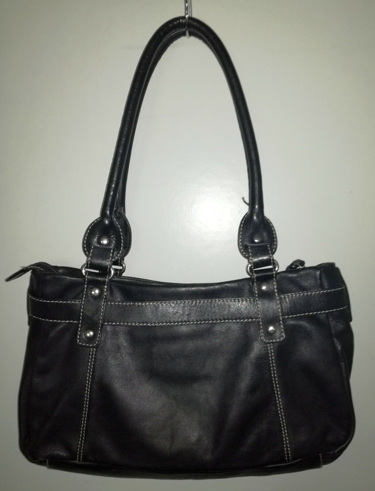 GERRY WEBER Germany - Black Leather Top Up Zip Flat Handbag image 3