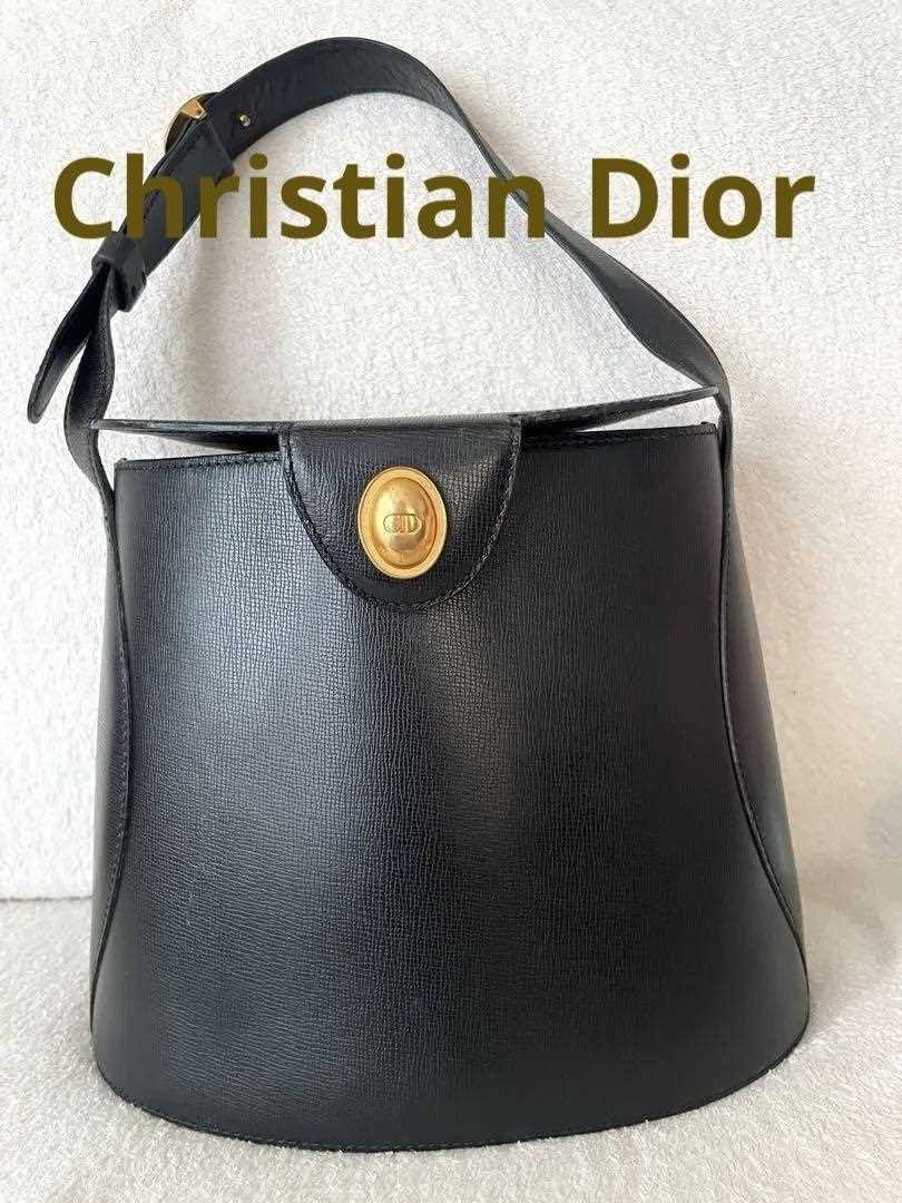 CDロゴ付き 黒レザーバッグ Dior ディオール Christian Dior Handbag Bucket CD Logo Plate Leather Black