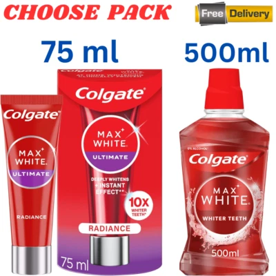 Colgate Max White Ultimate Radiance Toothpaste, Whitening Mouthwash Mint Flavour