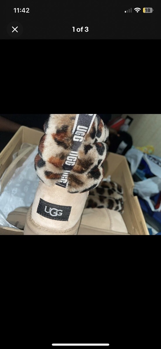 UGG WOMENS Fluff Mini Quilted Leopard Print Fleece Lined Ankle