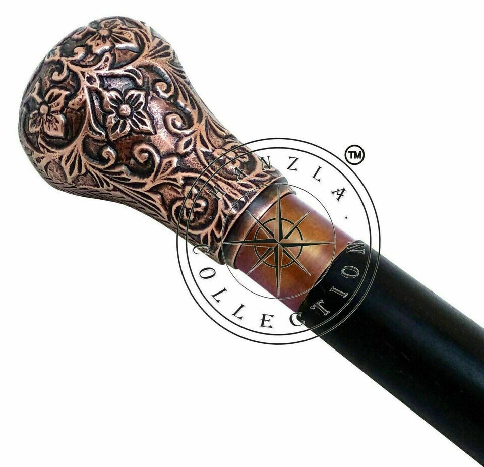 NEW SOLID ANTIQUE SOLID BRASS HANDLE WOODEN WALKI… - image 4