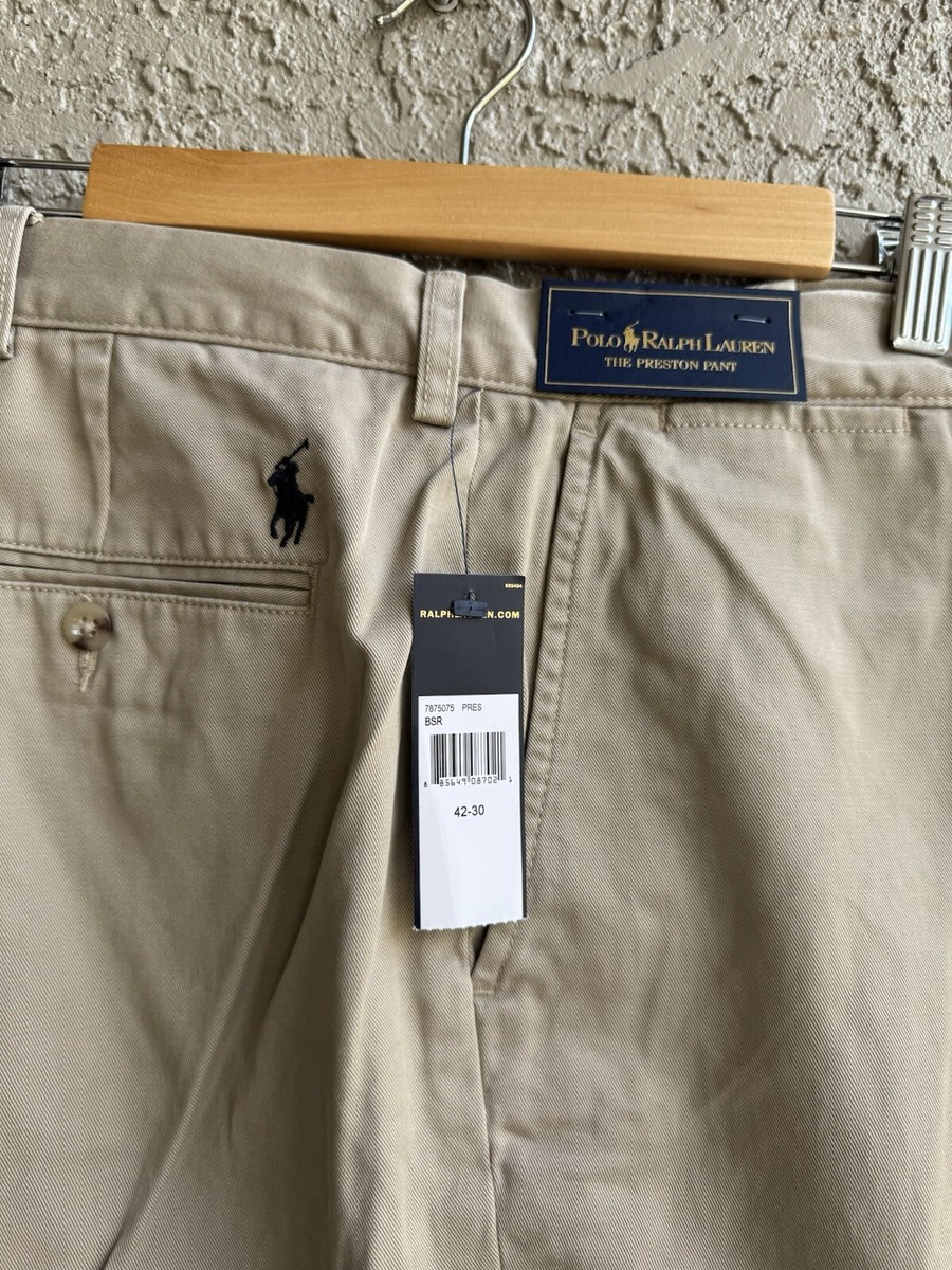 Polo Ralph Lauren Mens Preston Chino Flat Front Beige Twill