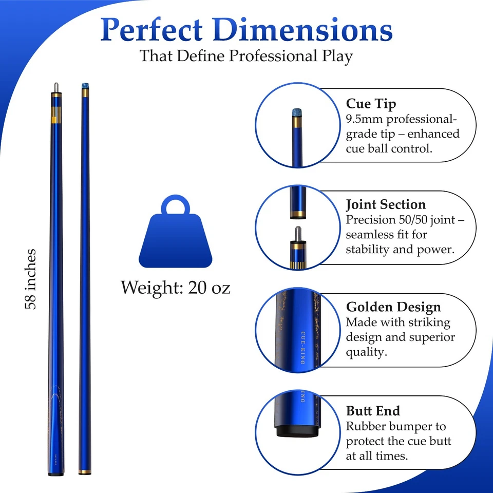 Cue-King Premier Pool Cue 58” 20oz 2 Piece with 9.5mm Premium Tip with Case - Image 2 of 4