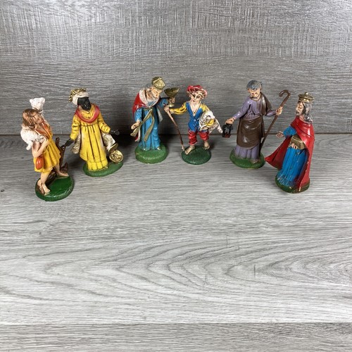 Vintage Made In Italy Nativity Scene Figures 6 Piece Set Paper Mache
