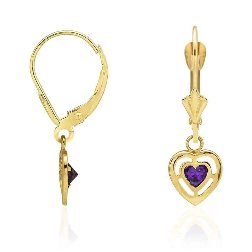 Conjunto de aretes colgantes de oro amarillo de 14k con forma de piedra de nacimiento Foto 2 de 4