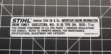 Stihl 044 Chainsaw Emissions Label Stihl Label # 1128 967 3407, # 11289673407