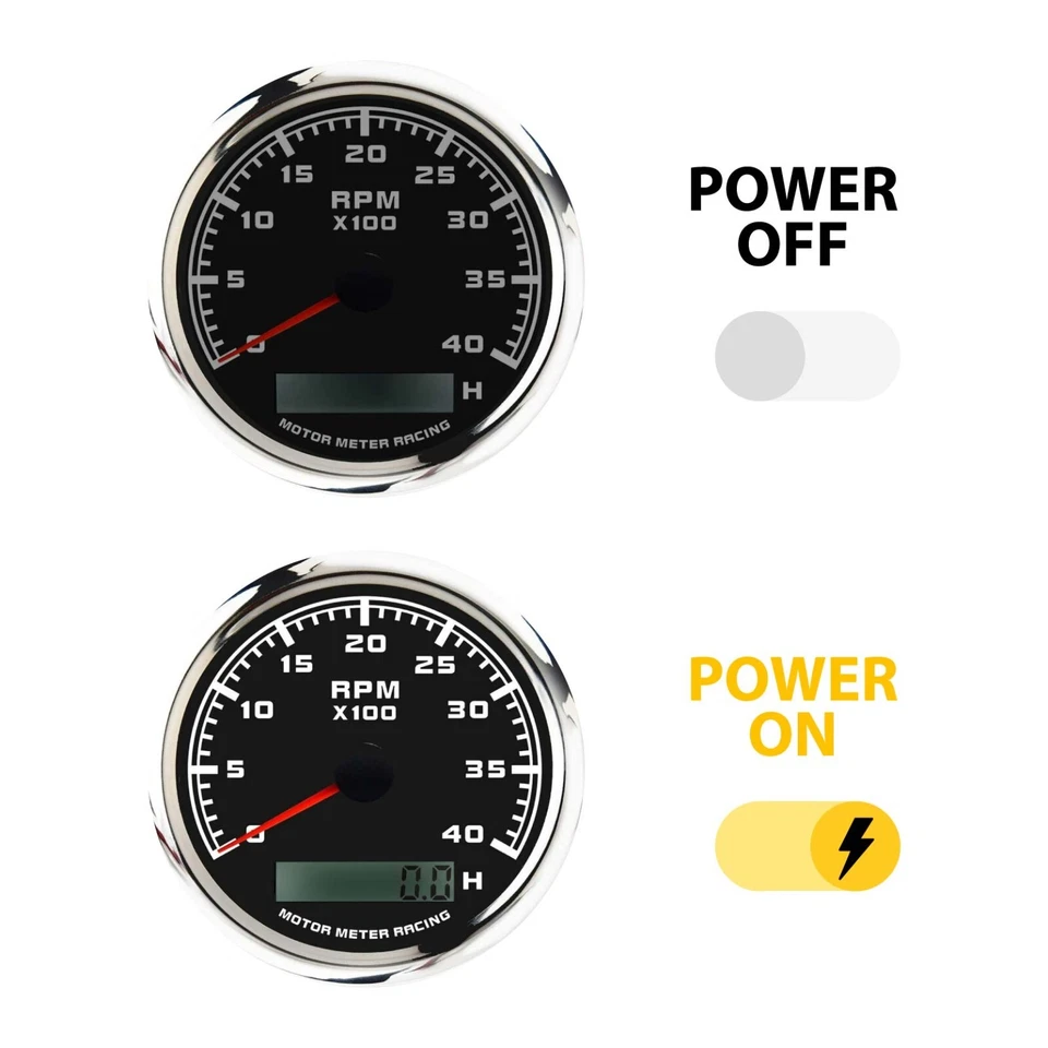 W PRO 85mm Tachometer 4000 RPM Hour Meter Waterproof Car Marine Boat Gas Diesel - Image 3 of 4