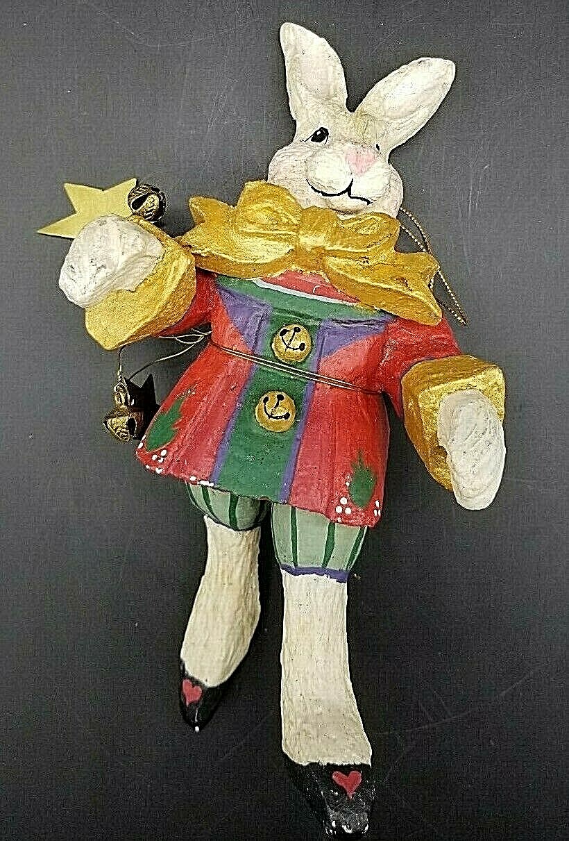 HOUSE OF HATTEN Denise Calla 9-Inch White Rabbit Jester Christmas Ornament from 1992-image