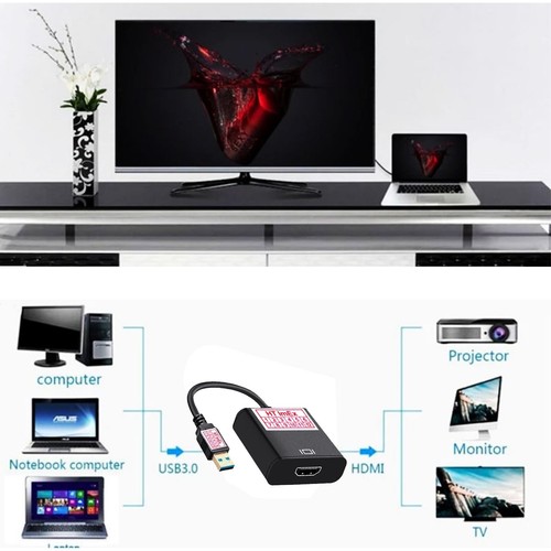 3.0 USB to HDMI Adapter HD Konverter 1080p komp. für PC HDTV TV Laptop Schwarz - Bild 9 von 12