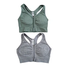 Lot of 2 90 Degrees by Reflex Womens Zip Front Sports Bra Green Gray Medium