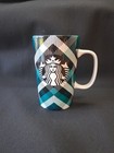 STARBUCKS 2015 Coffee Cup Mug 16 oz. Teal and Black Plaid with Siren Mermaid — photo 1