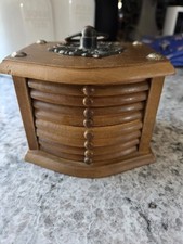 Vintage Set of 8 Wood  Cork Coasters w/ Wooden Box Holder