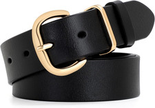 Women Leather Belt for Jeans Pants Dresses Black Ladies Waist Belt with Pin Buck