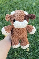 Chocolate Milk Cow Plush Handmade Crochet Plushie Amigurumi Stuffed Toy