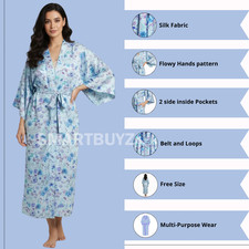 Uk Womens Silk Boho Kimono Dressing Gown,womens robe nightwear Wedding Gift