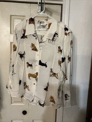 Vintage Fu Du Fine Silk Novelty Print Button Up. Plus Size 2X.