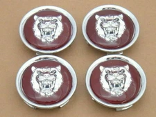 NEW JAGUAR WHEEL EMBLEM BADGE SET OF 4pcs SILVER HEAD RED BACKGROUND MNA6249EA
