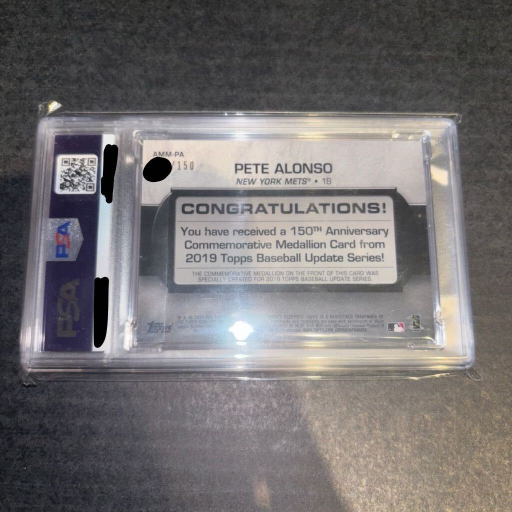 Topps Pete Alonso Mets 2019 Medallion Relic 150th Anniversary PSA10 RC view 2