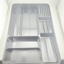 Expandable Cutlery Drawer Organiser Black with Removable Dividers & Knife Holder