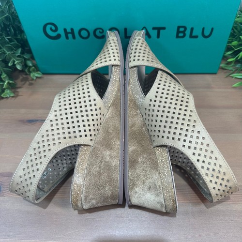 Chocolat Blu Women's Theo Leather Wedge Sandals Size 9 - Picture 5 of 7